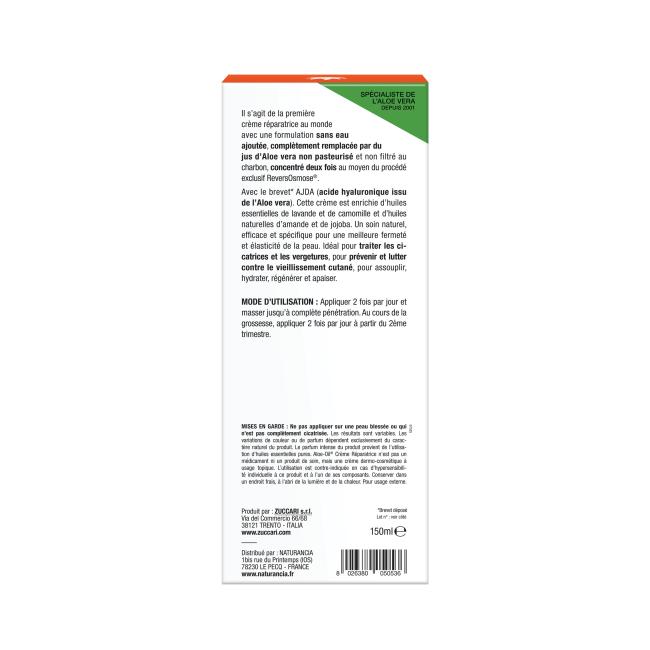 ALOE OIL CREME REPARATRICE Tube 150ml - boite face arrière